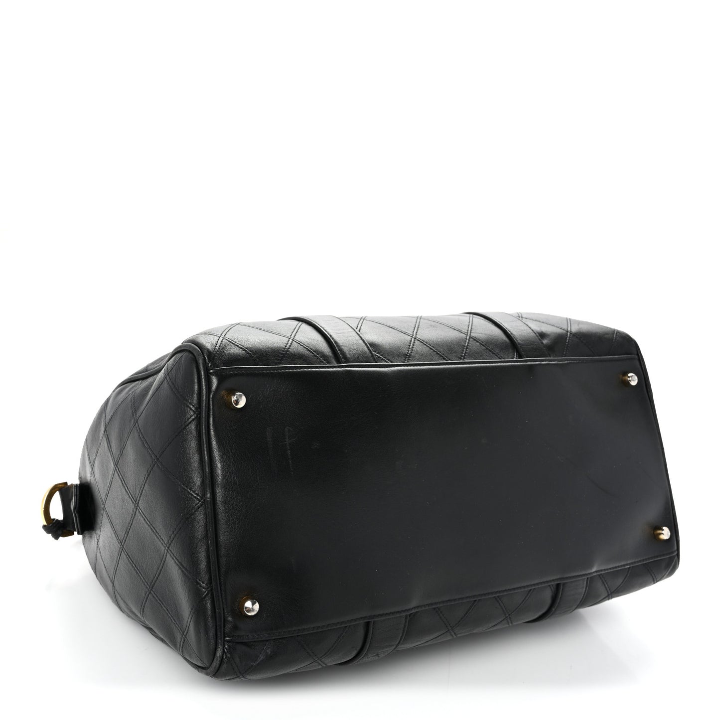 Calfskin Stitched Duffle Travel Bag Black