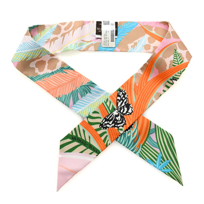 Hermes Silk Jaguar Quetzal Twilly Rose Beige Orange 1 of 4