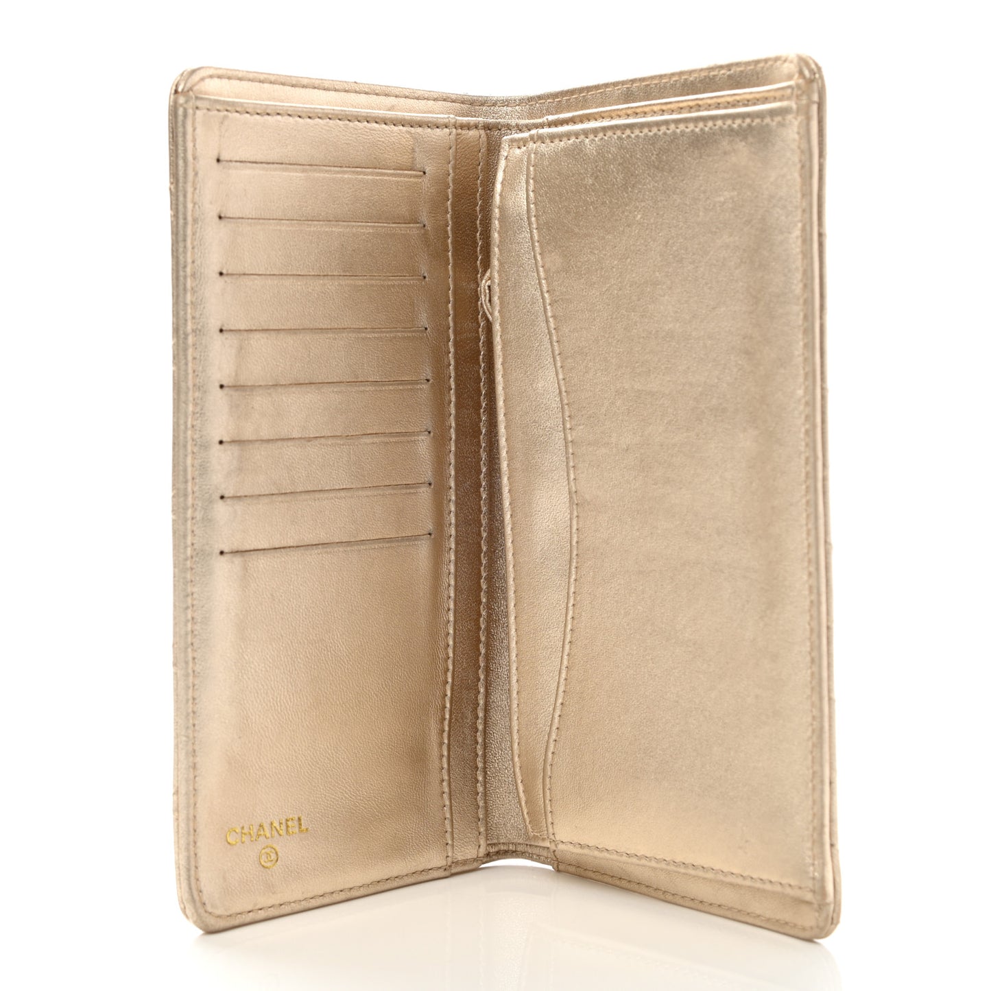 Metallic Lambskin Quilted Yen Wallet Gold