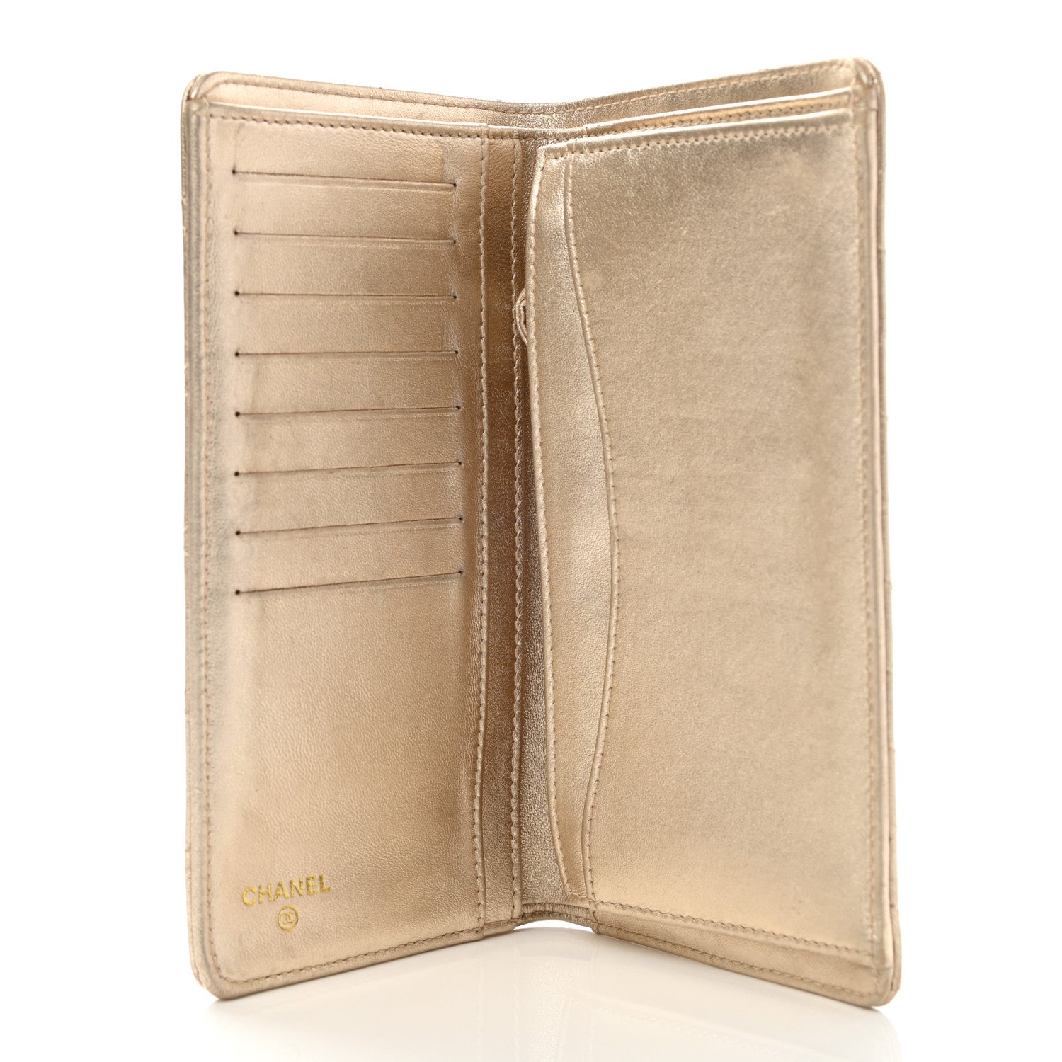 Chanel Metallic Lambskin Quilted Yen Wallet Gold 5 of 10