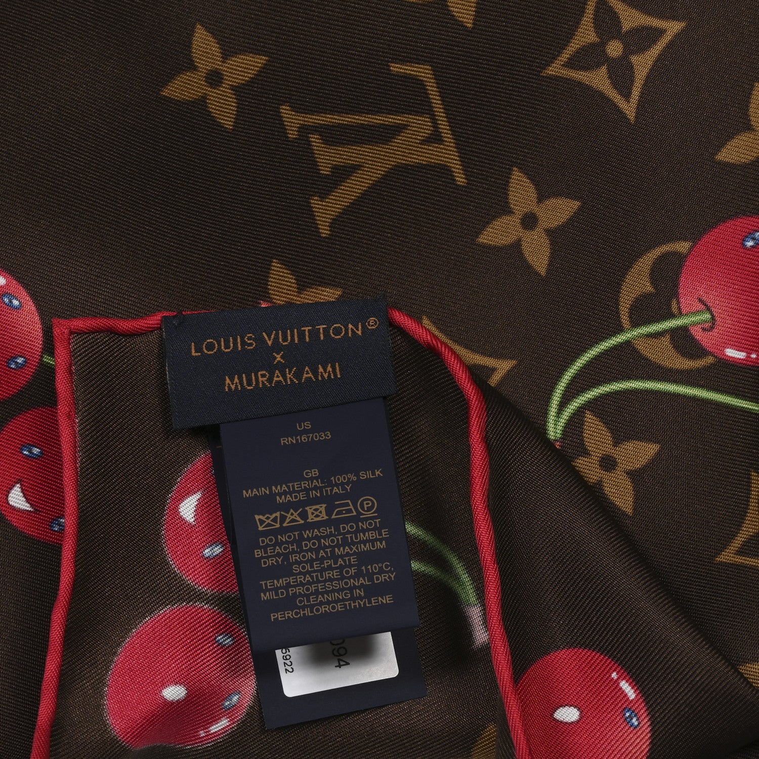 Louis Vuitton LV X TM Silk Monogram Cerises Square Scarf 90 Brown