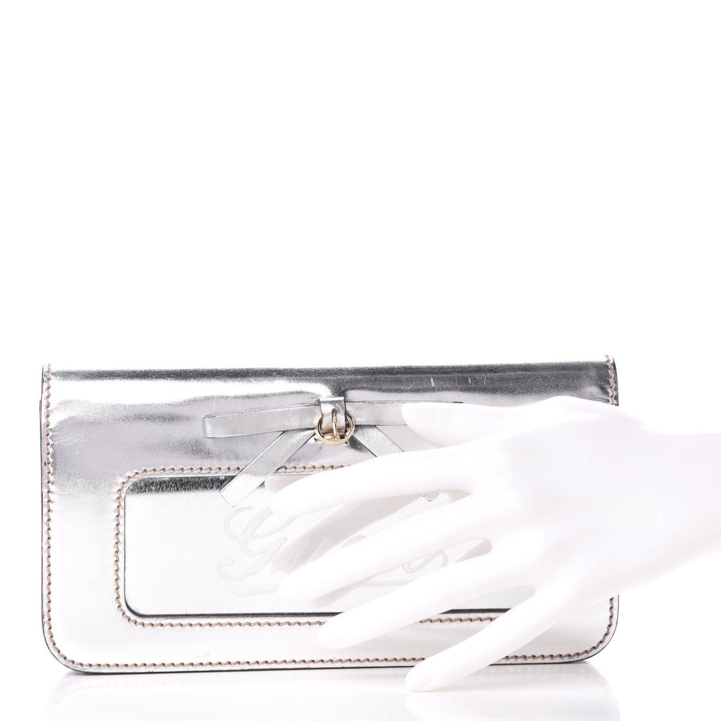 Metallic Calfskin Mirror Clutch Silver