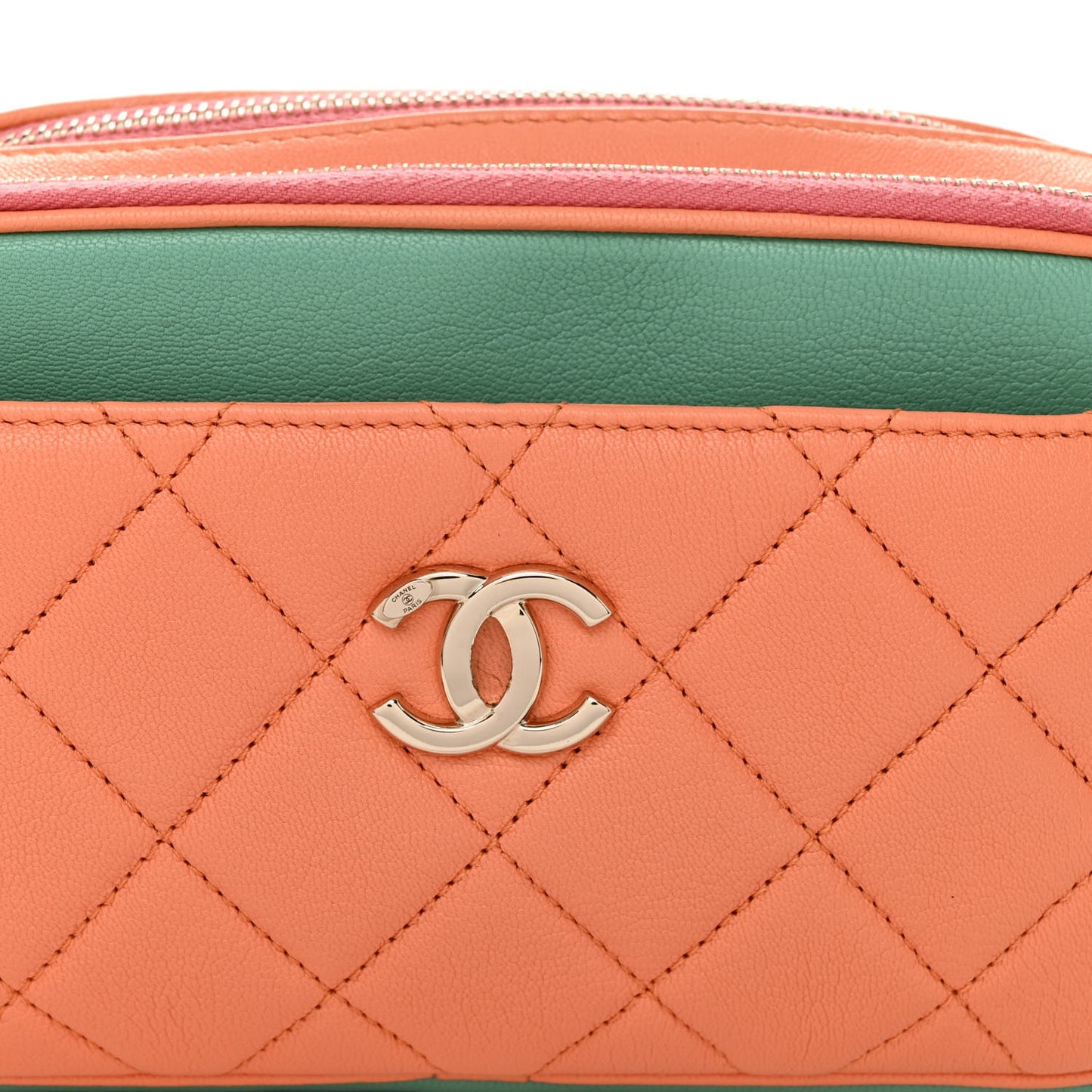Goatskin Quilted Tri-Color In & Out Waist Bag Orange Green Pink