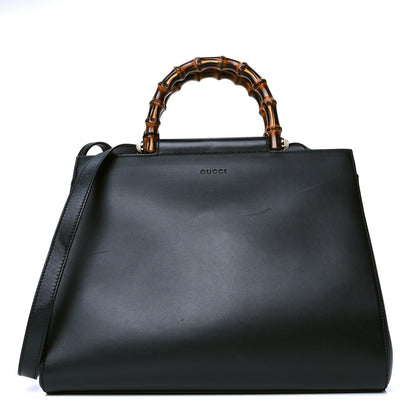 Gucci Nappa Bamboo Medium Nymphaea Top Handle Bag Black 1 of 4