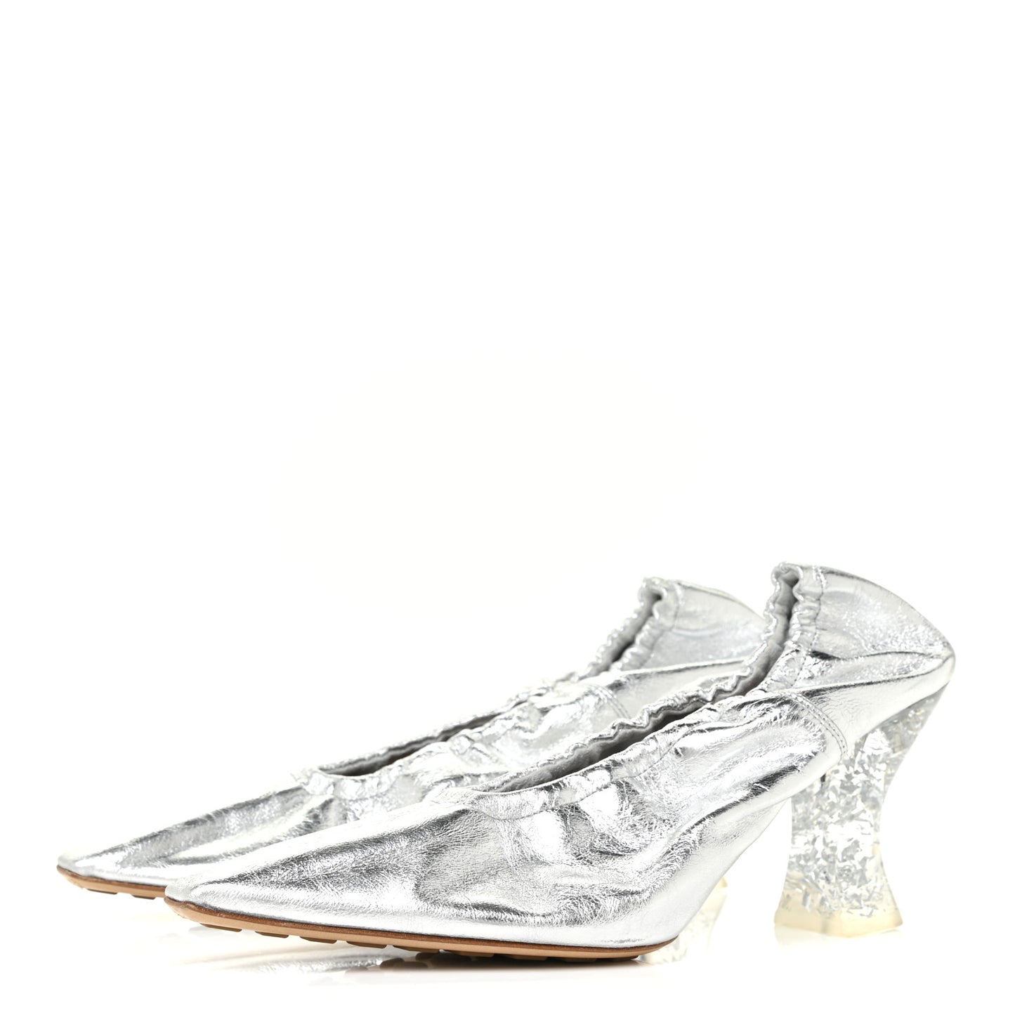 Metallic Crushed Nappa Glitter Plexiglass Almond Pumps 38.5 Silver