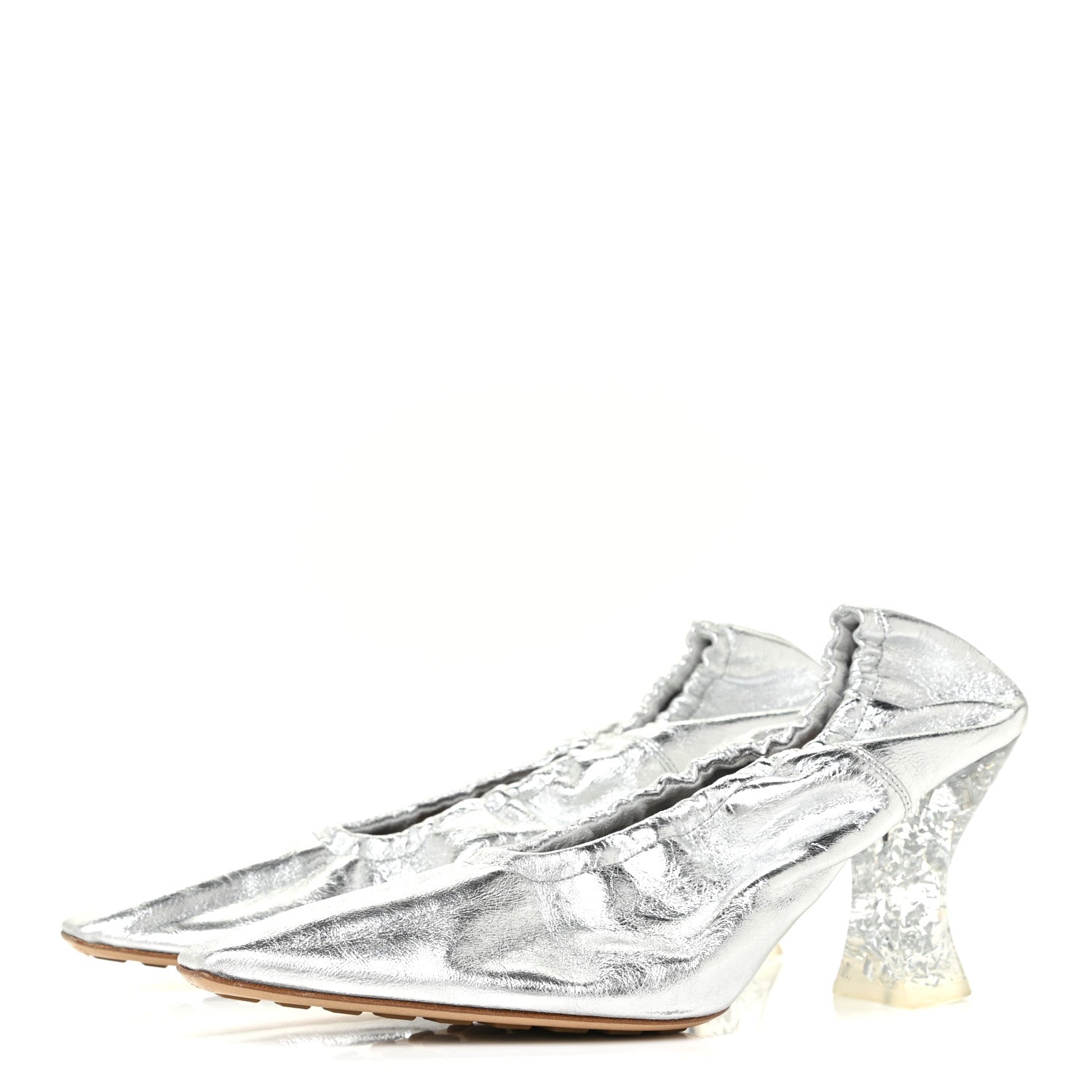 Bottega Veneta Metallic Crushed Nappa Glitter Plexiglass Almond Pumps 38.5 Silver 3 of 10