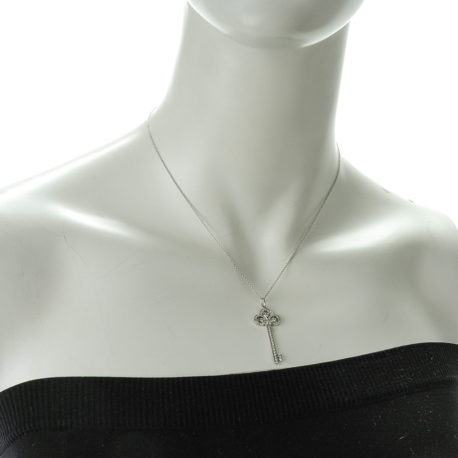 Tiffany Platinum Diamond .90ct Fleur De Lis Key Pendant Necklace 2 of 8