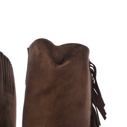 Saint Laurent Suede Goatskin BB 20 Over The Knee Fringed Boots 37 Coffee Brown 7 of 8