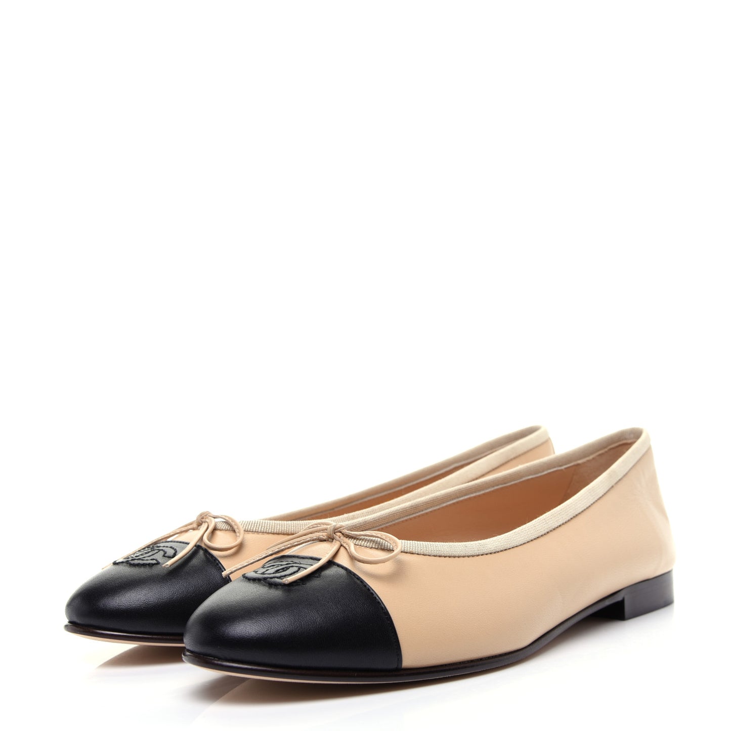 Lambskin Cap Toe CC Ballerina Flats 40 Beige Black