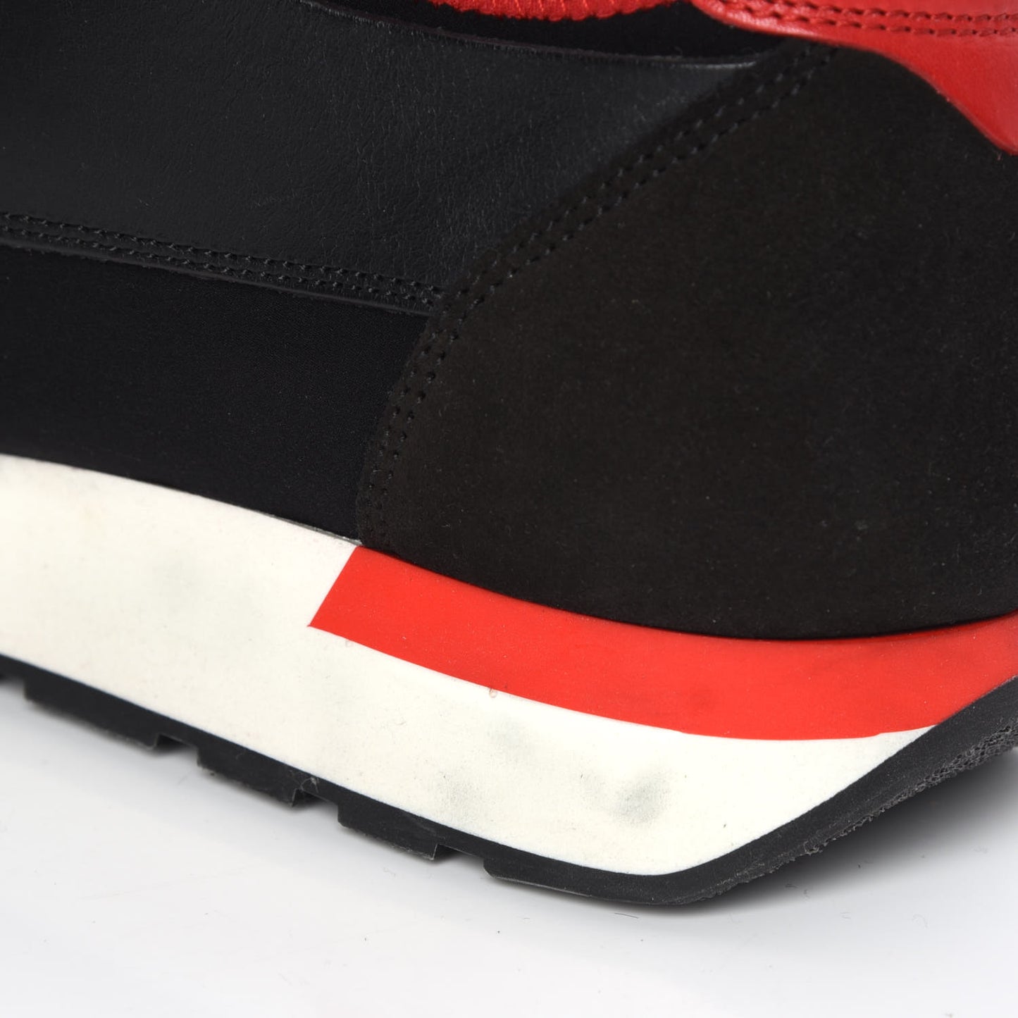 Mesh Calfskin Neoprene Mens Race Runner Sneakers 46 Black Red