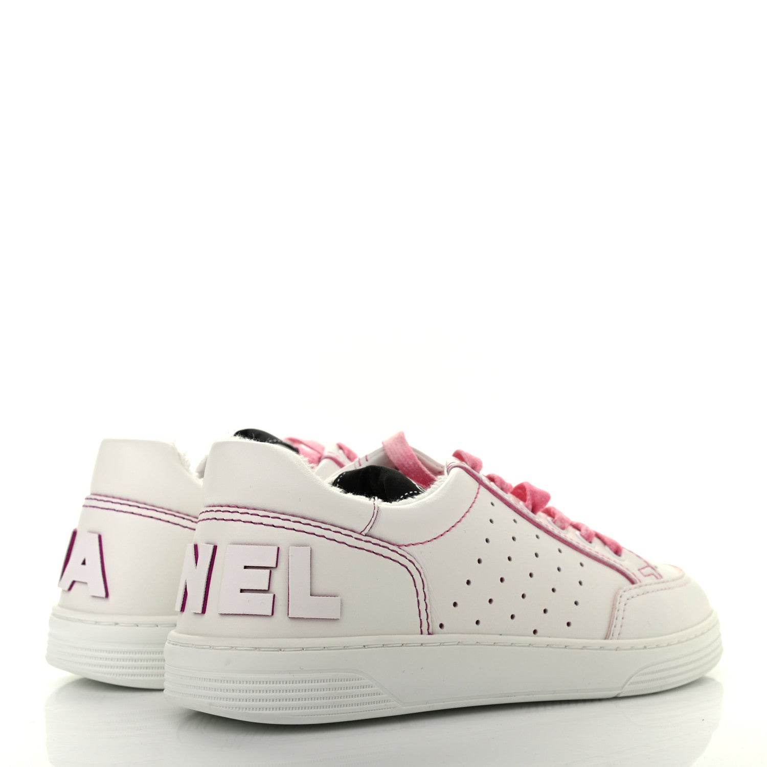 Chanel Calfskin Womens Logo Sneakers 37.5 White Pink 4 of 15