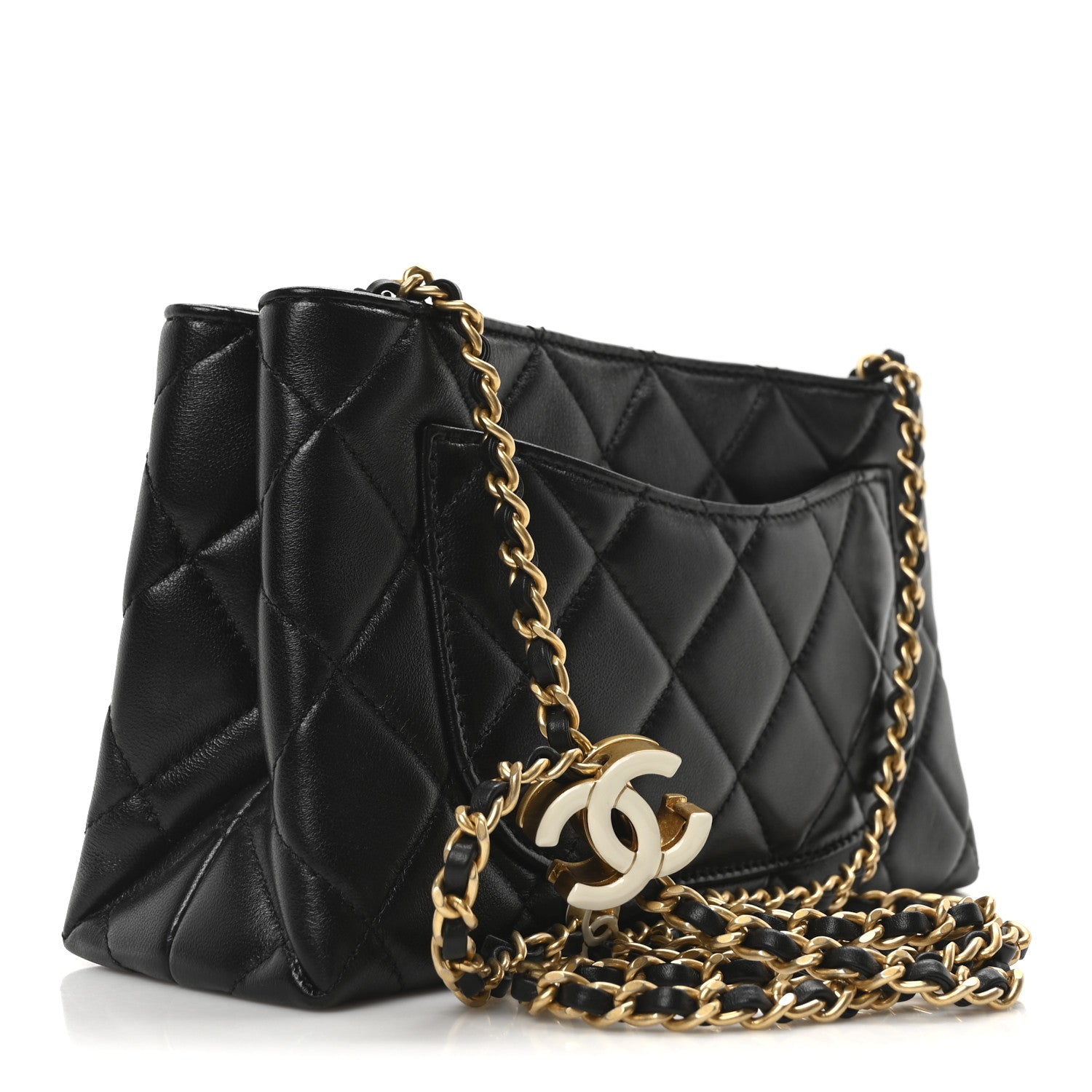 Chanel Lambskin Quilted Enamel Mini Shopping Bag Black 3 of 10