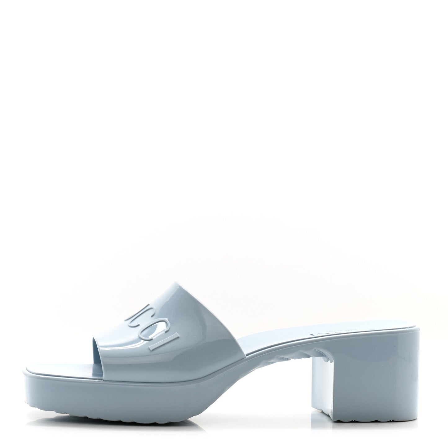 Rubber Gucci Logo Womens Platform 20/60mm Slide Sandals Porcelain Light Blue