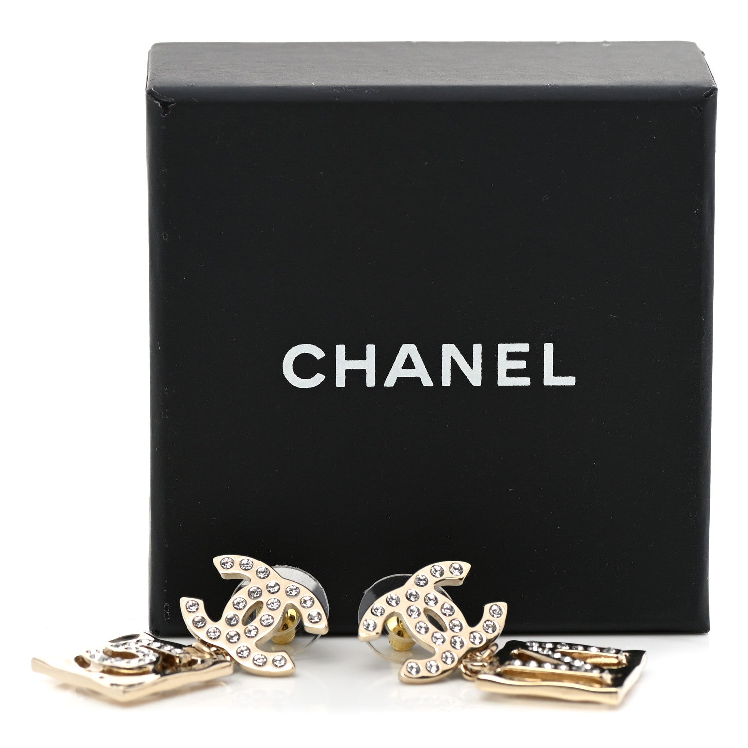 Chanel Crystal CC No 5 Drop Earrings Gold 5 of 5