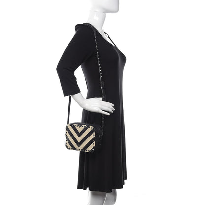 Valentino Garavani Vitello Chevron Rockstud Camera Crossbody Bag Light Ivory Black 2 of 10