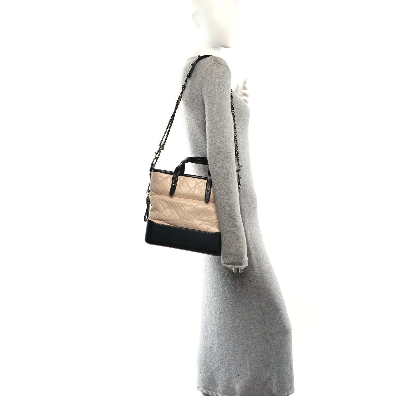 Chanel Aged Calfskin Quilted Medium Gabrielle Shopping Tote Beige Black 2 of 11