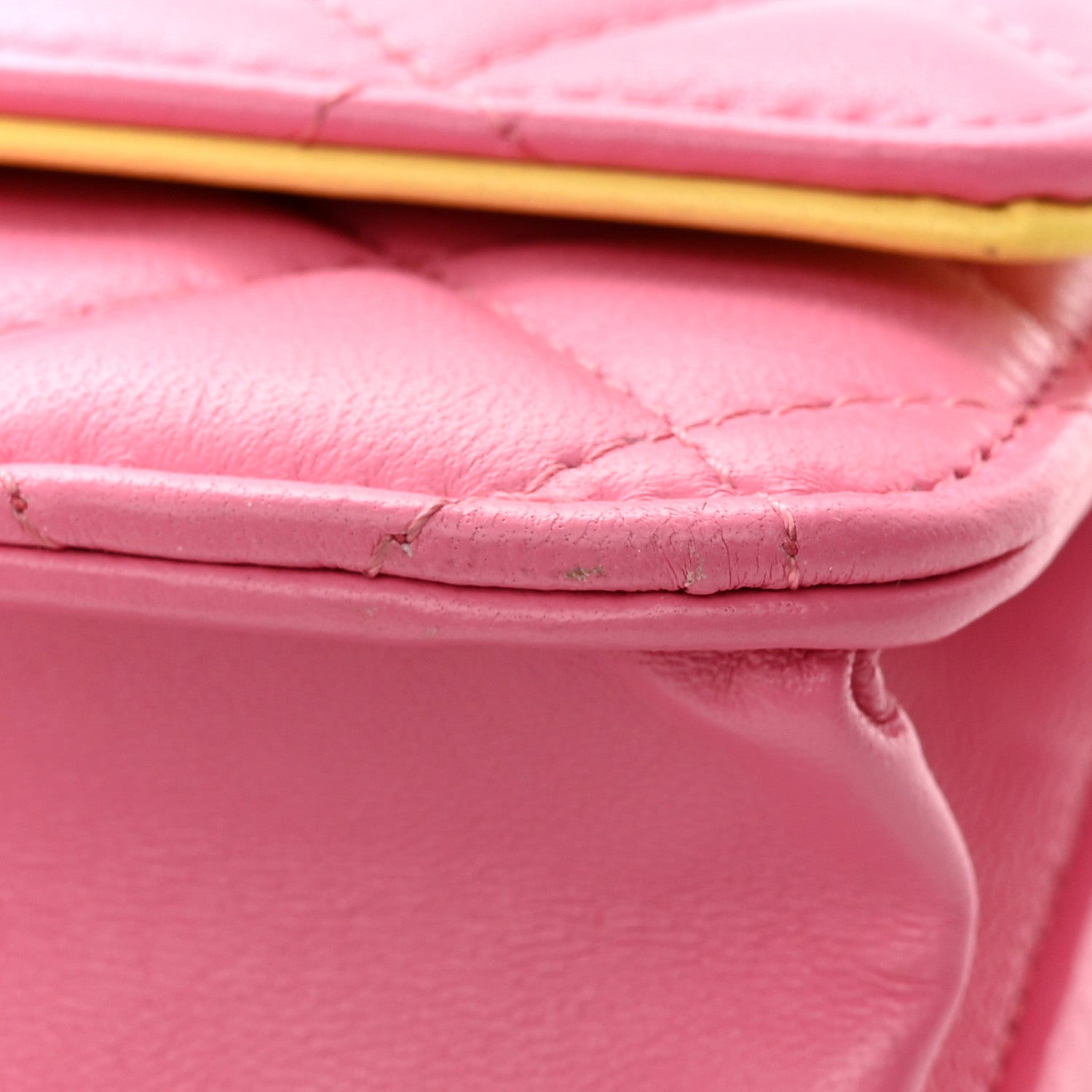 Chanel Lambskin Quilted Wallet On Chain WOC Pink Yellow 12 of 15