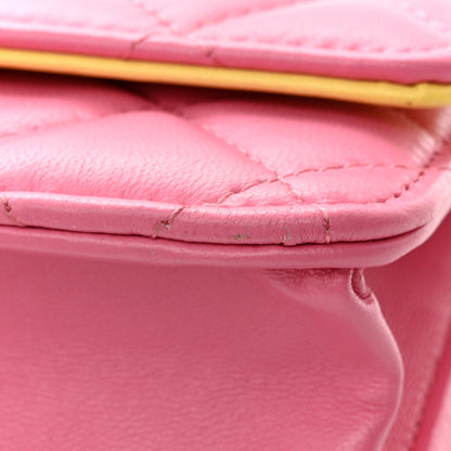Chanel Lambskin Quilted Wallet On Chain WOC Pink Yellow 12 of 15