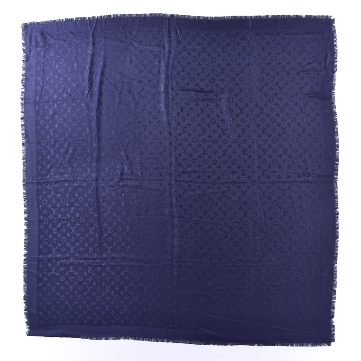 Silk Wool Monogram Shawl Night Blue