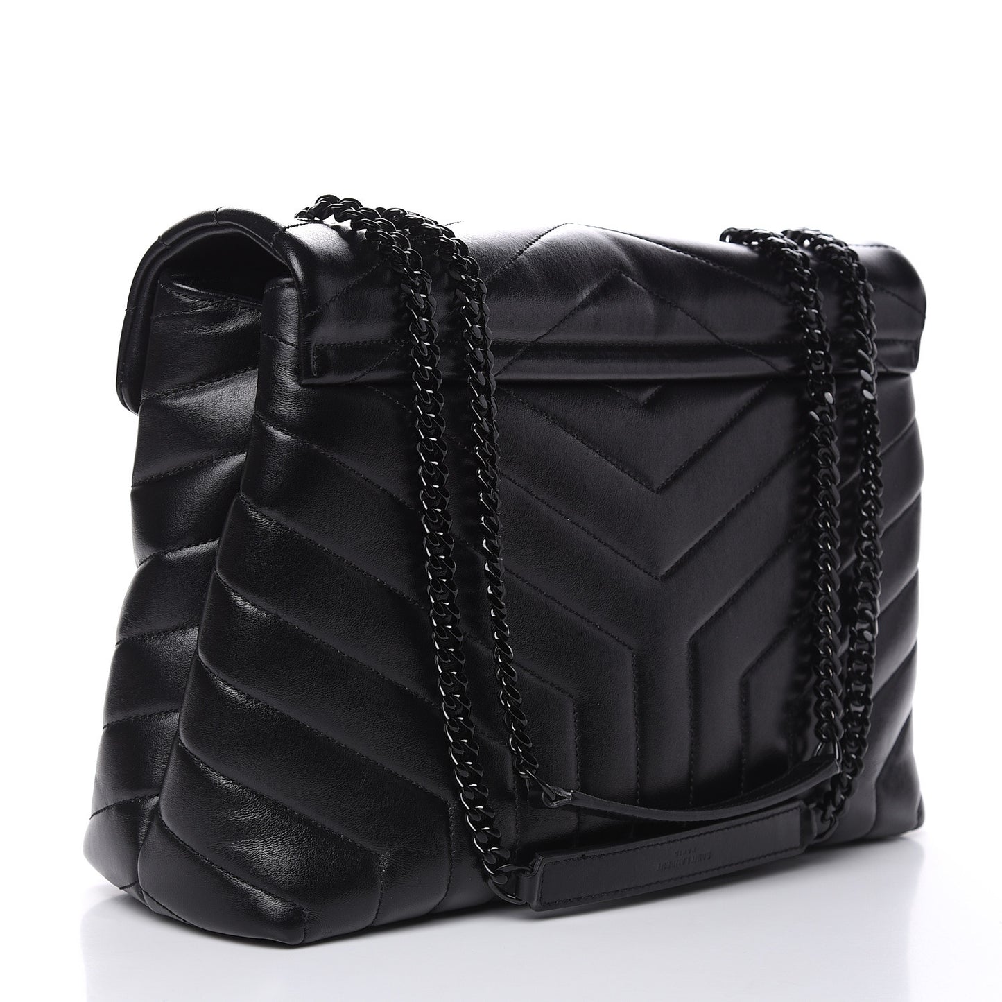 Calfskin Y Quilted Monogram Medium Loulou Chain Satchel Black