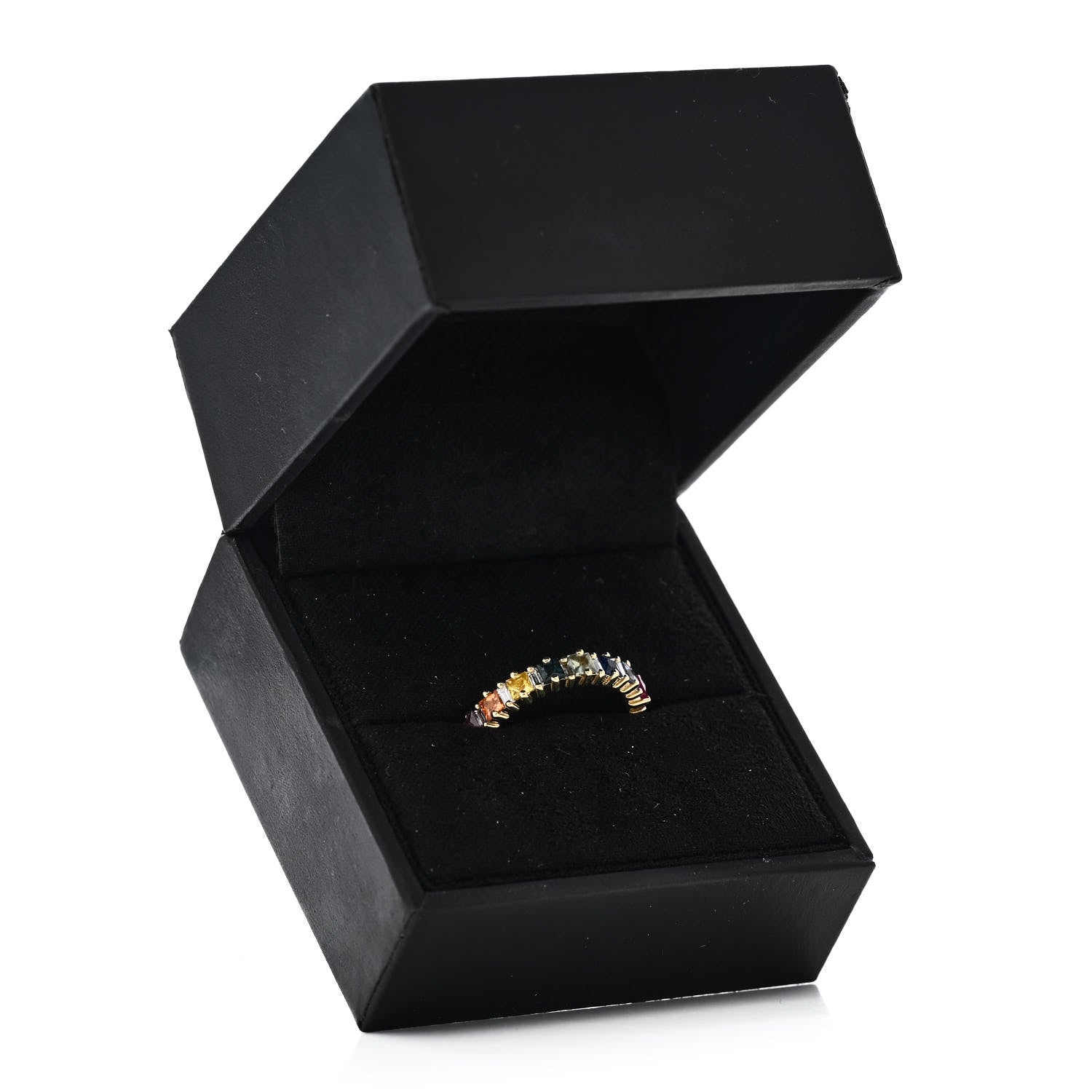 Suzanne Kalan 18K Yellow Gold Diamond Sapphire Princess Cut Rainbow Band Ring 48 4.5 6 of 6