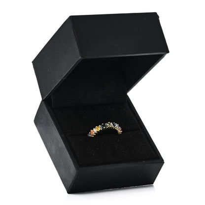 Suzanne Kalan 18K Yellow Gold Diamond Sapphire Princess Cut Rainbow Band Ring 48 4.5 6 of 6