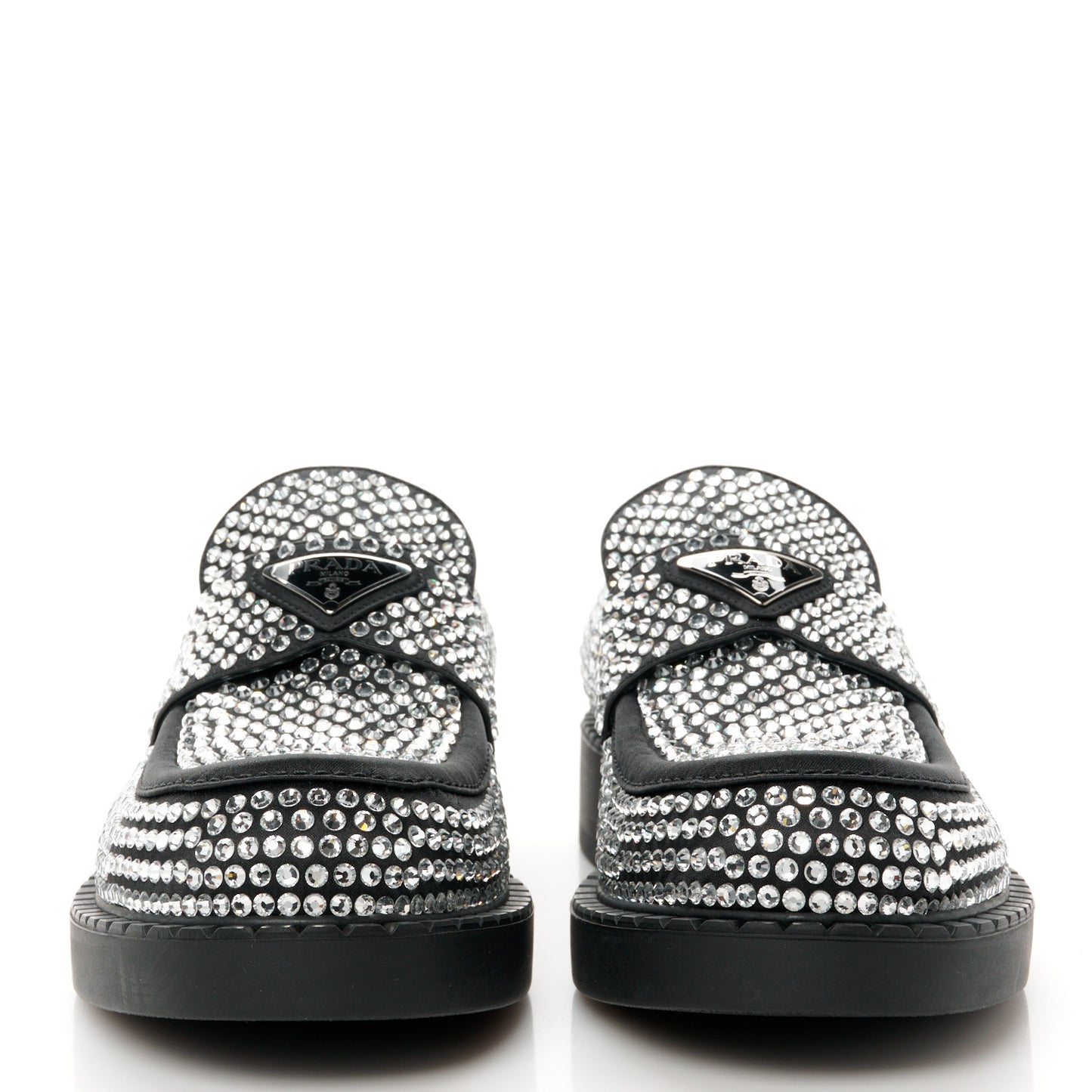 Satin Crystal Metal Triangle Logo Mens Loafers 7 Cristal