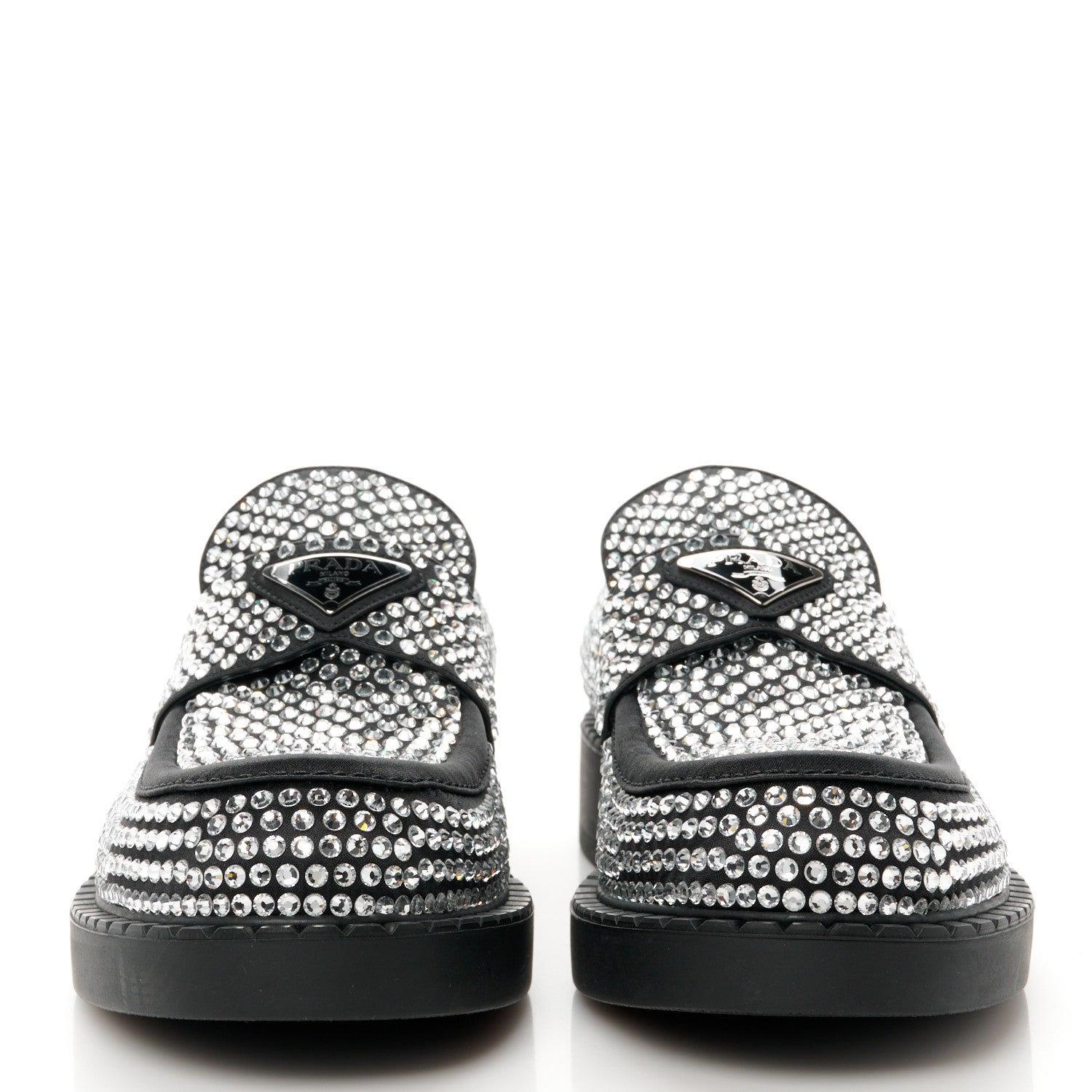 Prada Satin Crystal Metal Triangle Logo Mens Loafers 7 Cristal 2 of 10