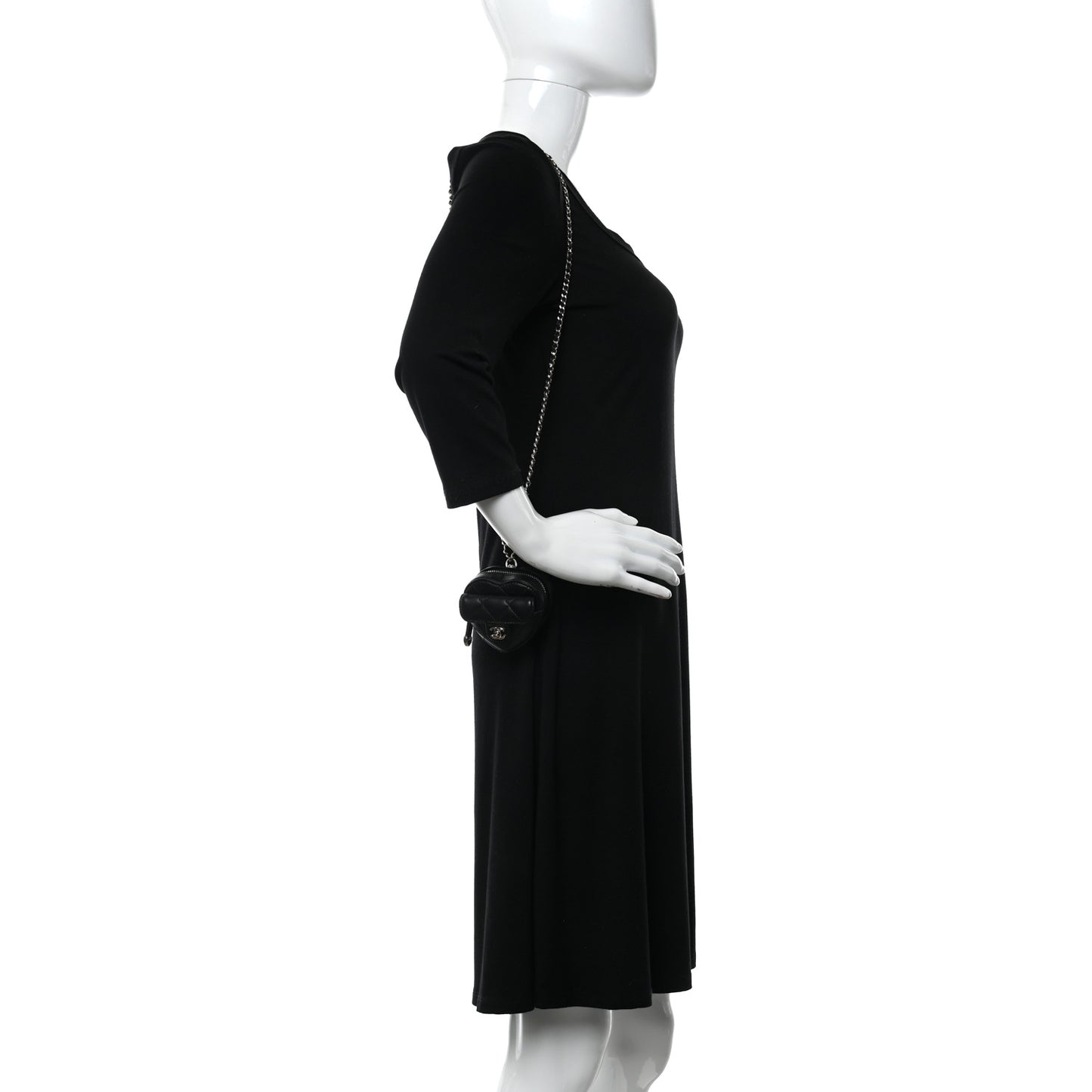 Lambskin Quilted CC In Love Heart Coin Purse With Chain Black