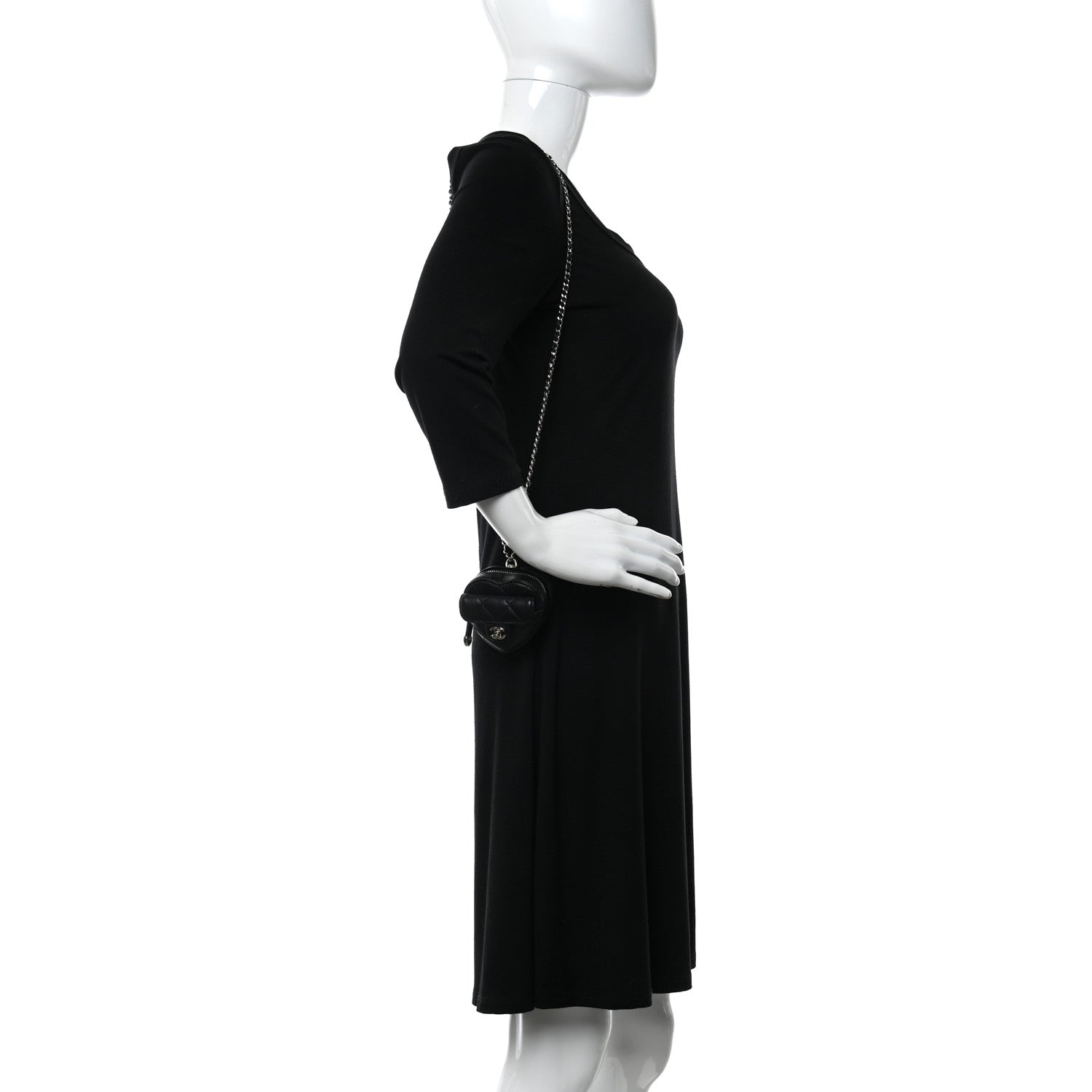 Chanel Lambskin Quilted CC In Love Heart Coin Purse With Chain Black 2 of 8