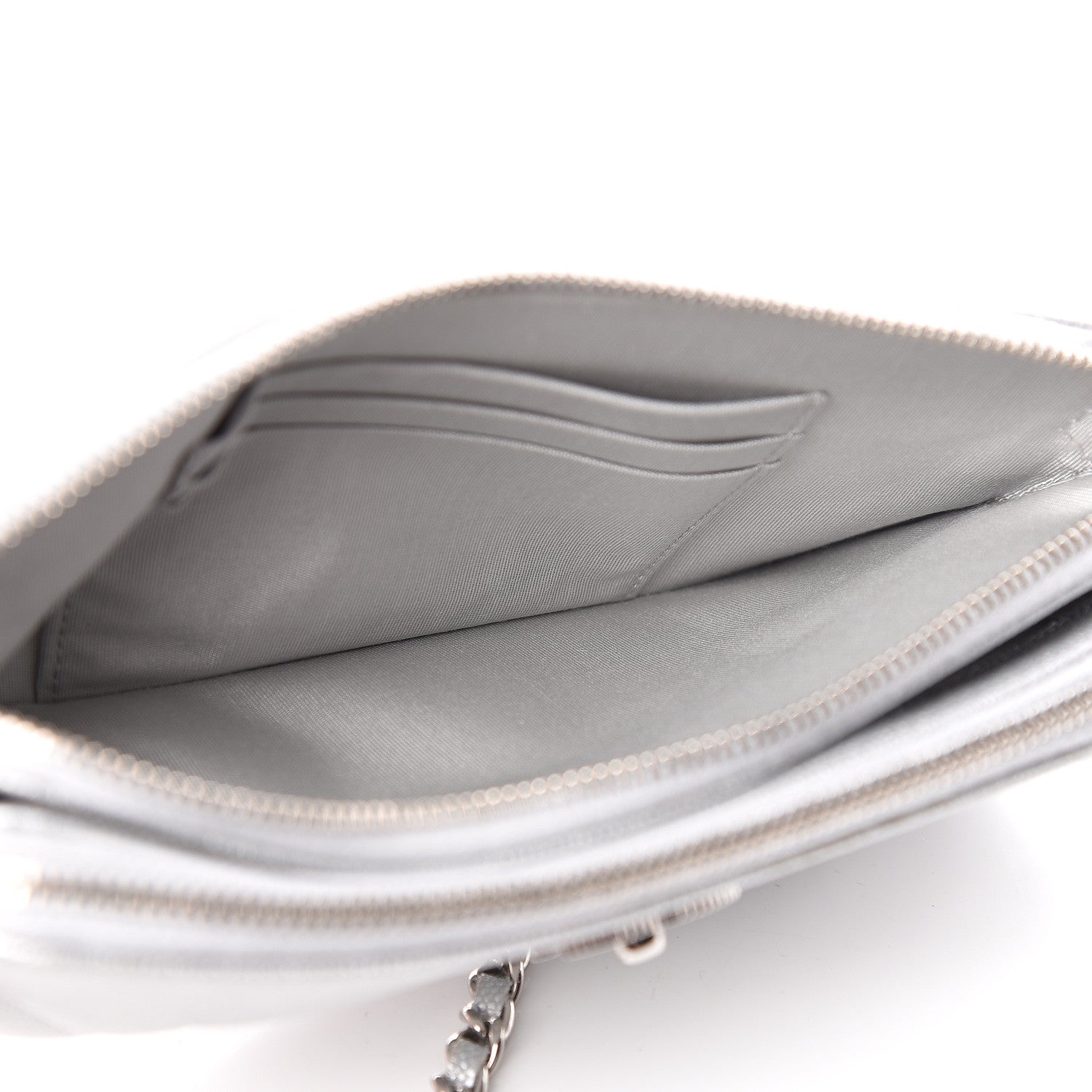 Chanel Metallic Caviar Chevron Quilted Small Vintage Mademoiselle Clutch With Chain Silver 6 of 14