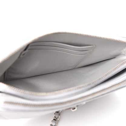 Chanel Metallic Caviar Chevron Quilted Small Vintage Mademoiselle Clutch With Chain Silver 6 of 14