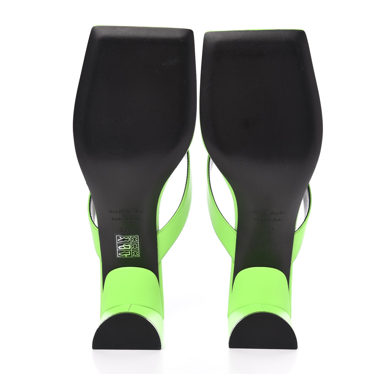 Balenciaga Shiny Sheepskin Double Square Flat 60mm Sandals 39.5 Fluo Green Black 7 of 11