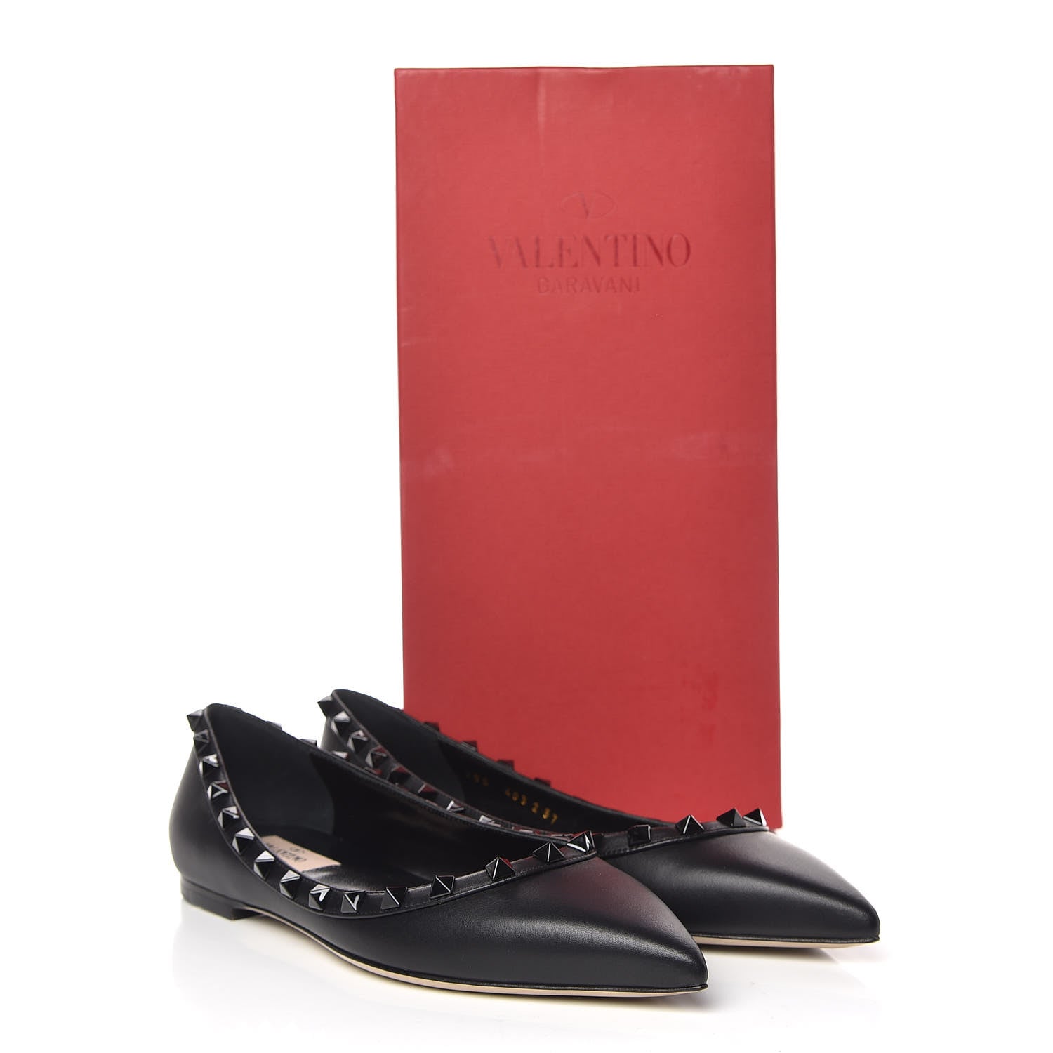 Valentino Garavani Calfskin Lacquered Monochrome Rockstud Ballerina Flats 37 Black 9 of 9