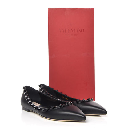 Valentino Garavani Calfskin Lacquered Monochrome Rockstud Ballerina Flats 37 Black 9 of 9