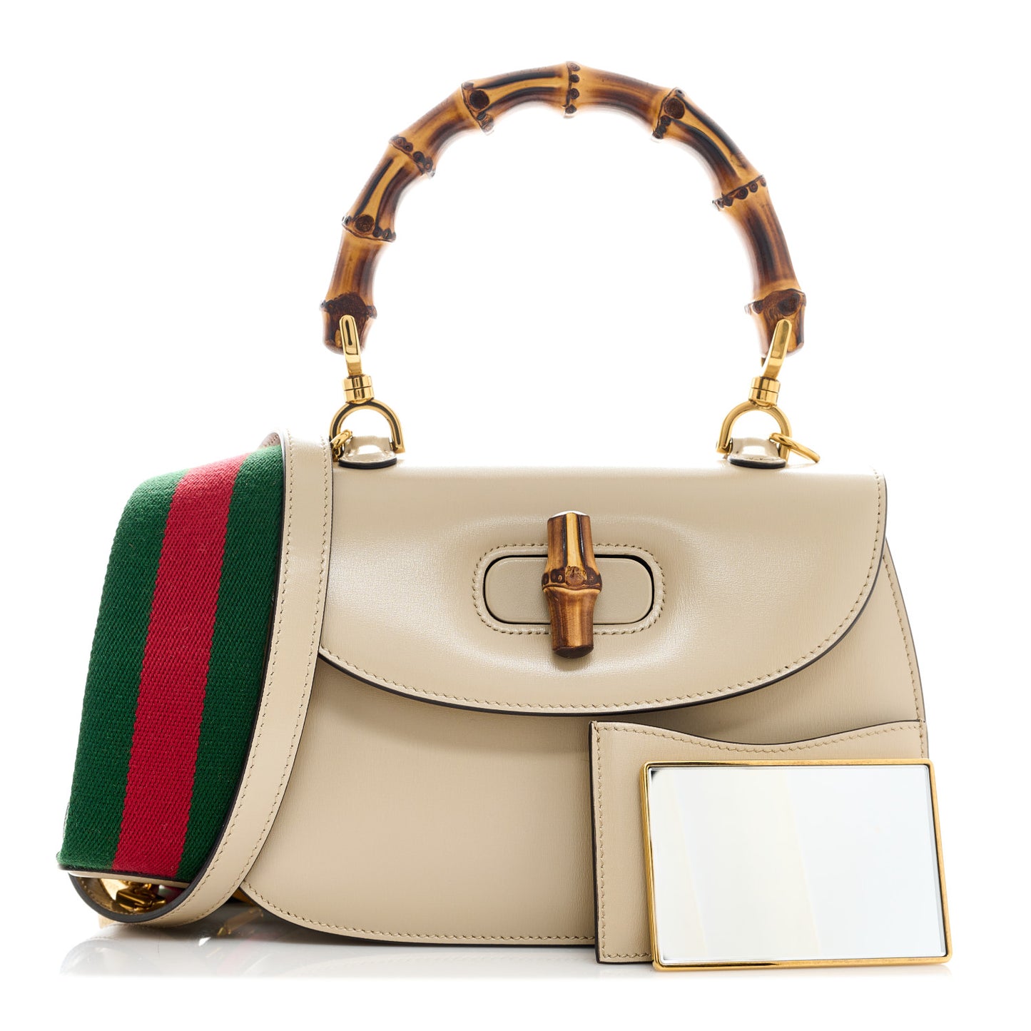 Boarded Dyana Lux Calfskin Web Small Bamboo 1947 Top Handle Bag Oatmeal