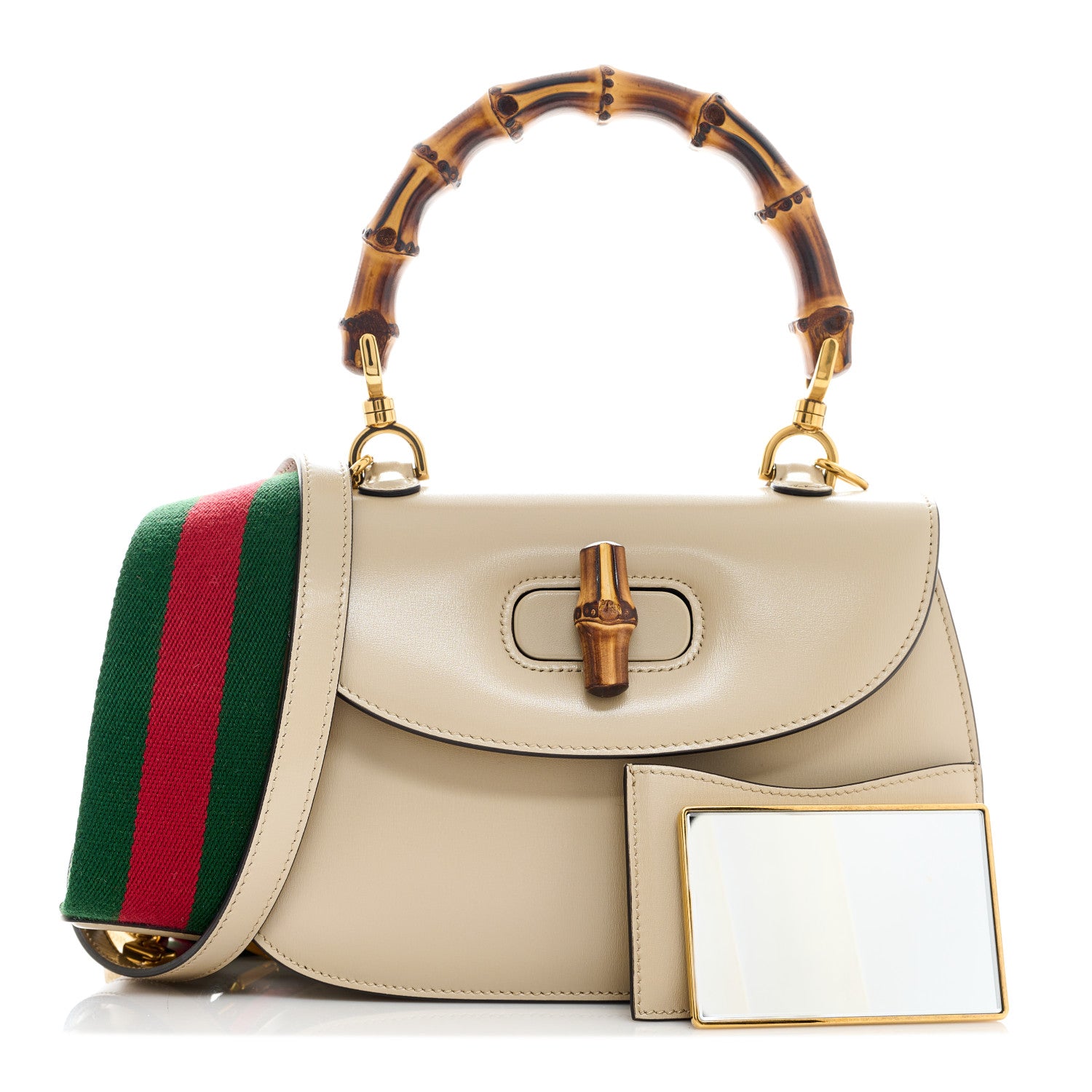 Gucci Boarded Dyana Lux Calfskin Web Small Bamboo 1947 Top Handle Bag Oatmeal 1 of 10
