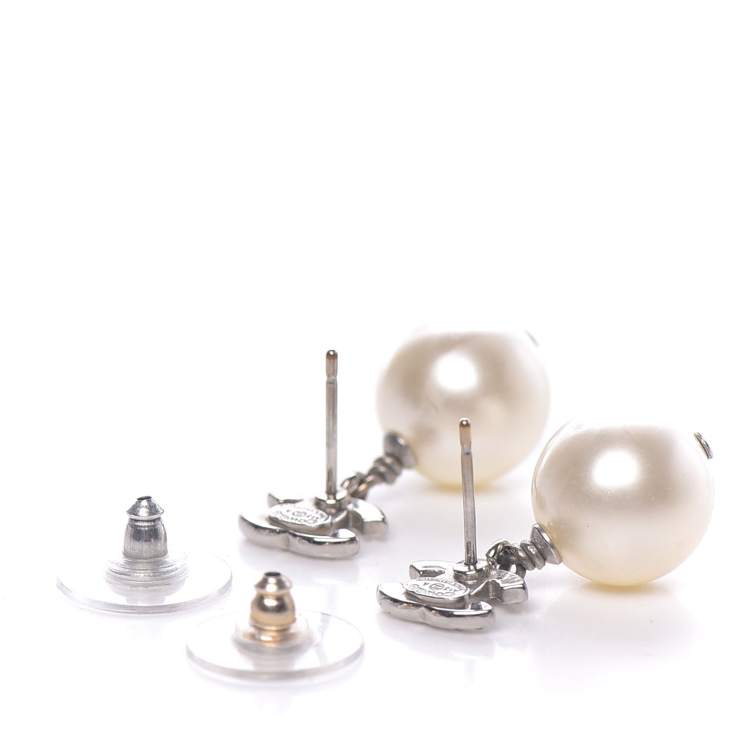 Crystal Pearl CC Drop Earrings Silver Pearly White