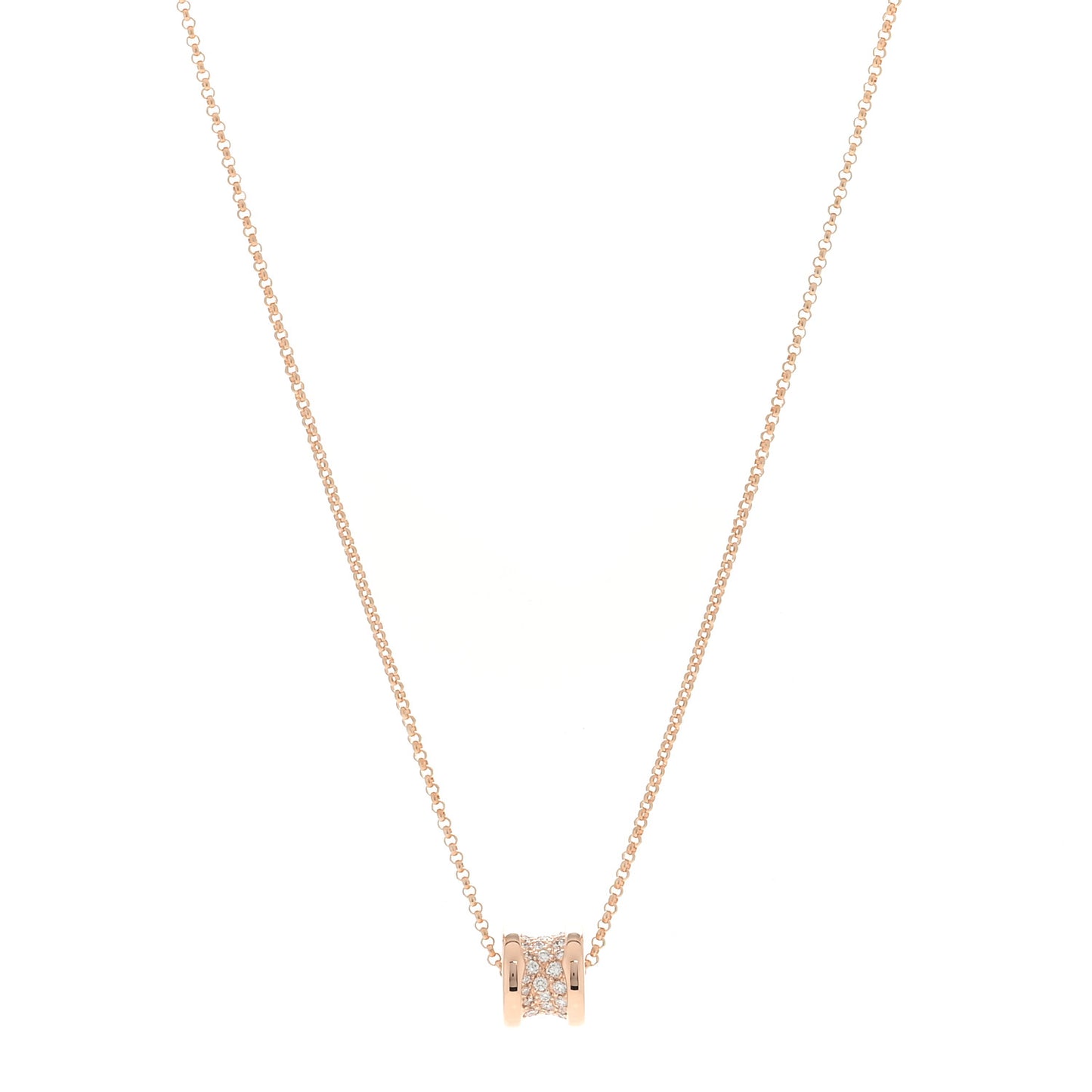 18K Rose Gold Diamond Small B.Zero1 Pave Pendant Necklace