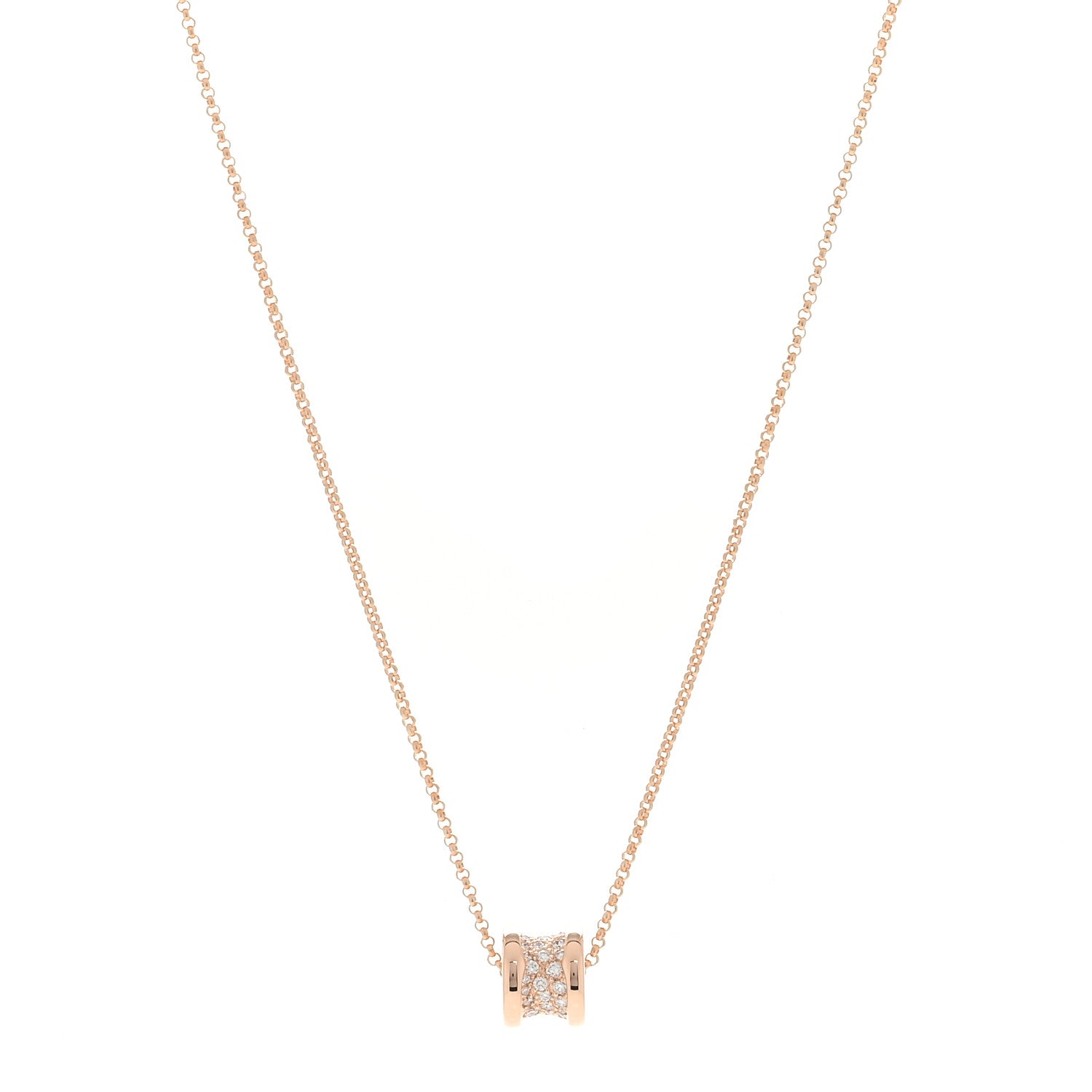 Bulgari 18K Rose Gold Diamond Small B.Zero1 Pave Pendant Necklace 1 of 4