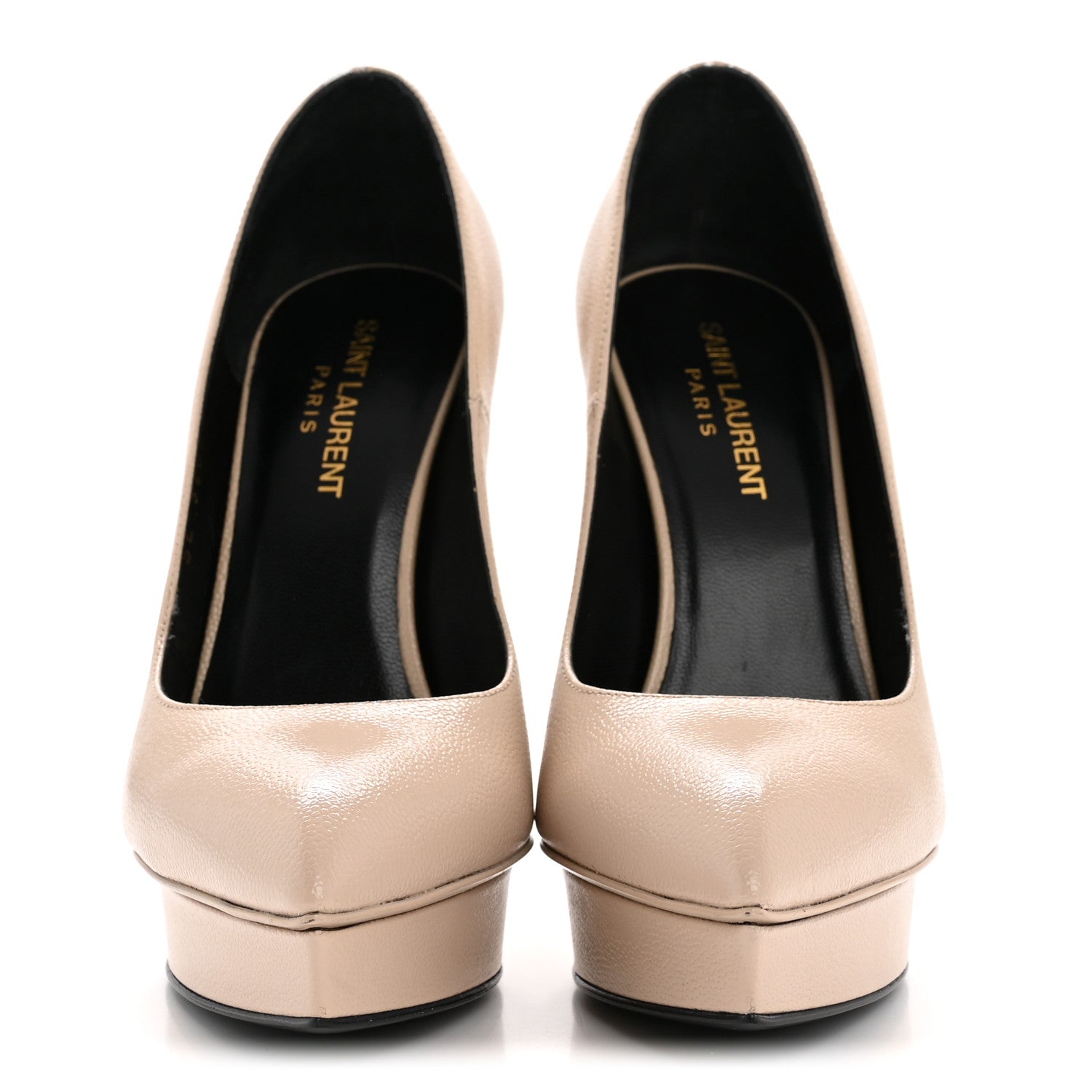 Saint Laurent Pebbled Patent Calfskin Janis 105 Platform Pumps 37 Nude 3 of 12