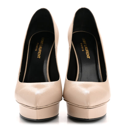Saint Laurent Pebbled Patent Calfskin Janis 105 Platform Pumps 37 Nude 3 of 12