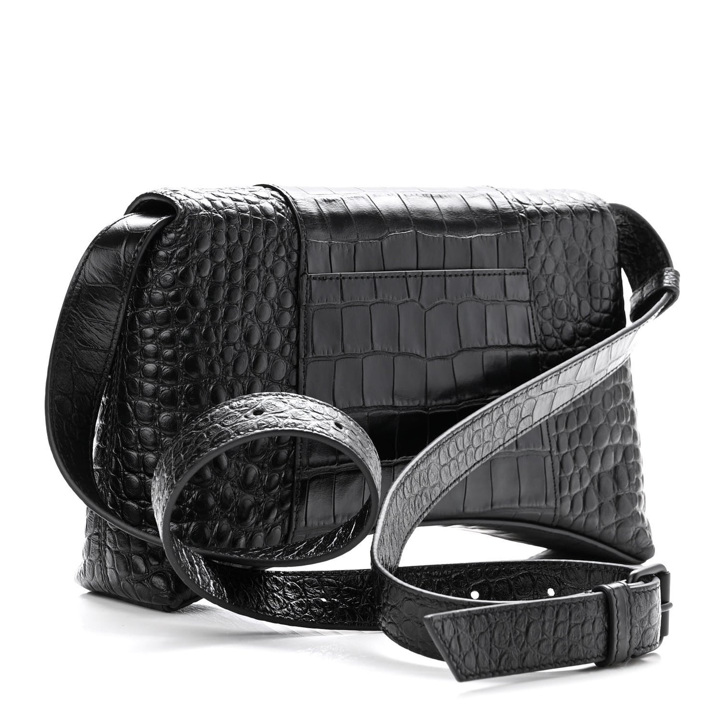 Extra Supple Calfskin Crocodile Embossed Monochrome XS Downtown Shoulder Bag Black