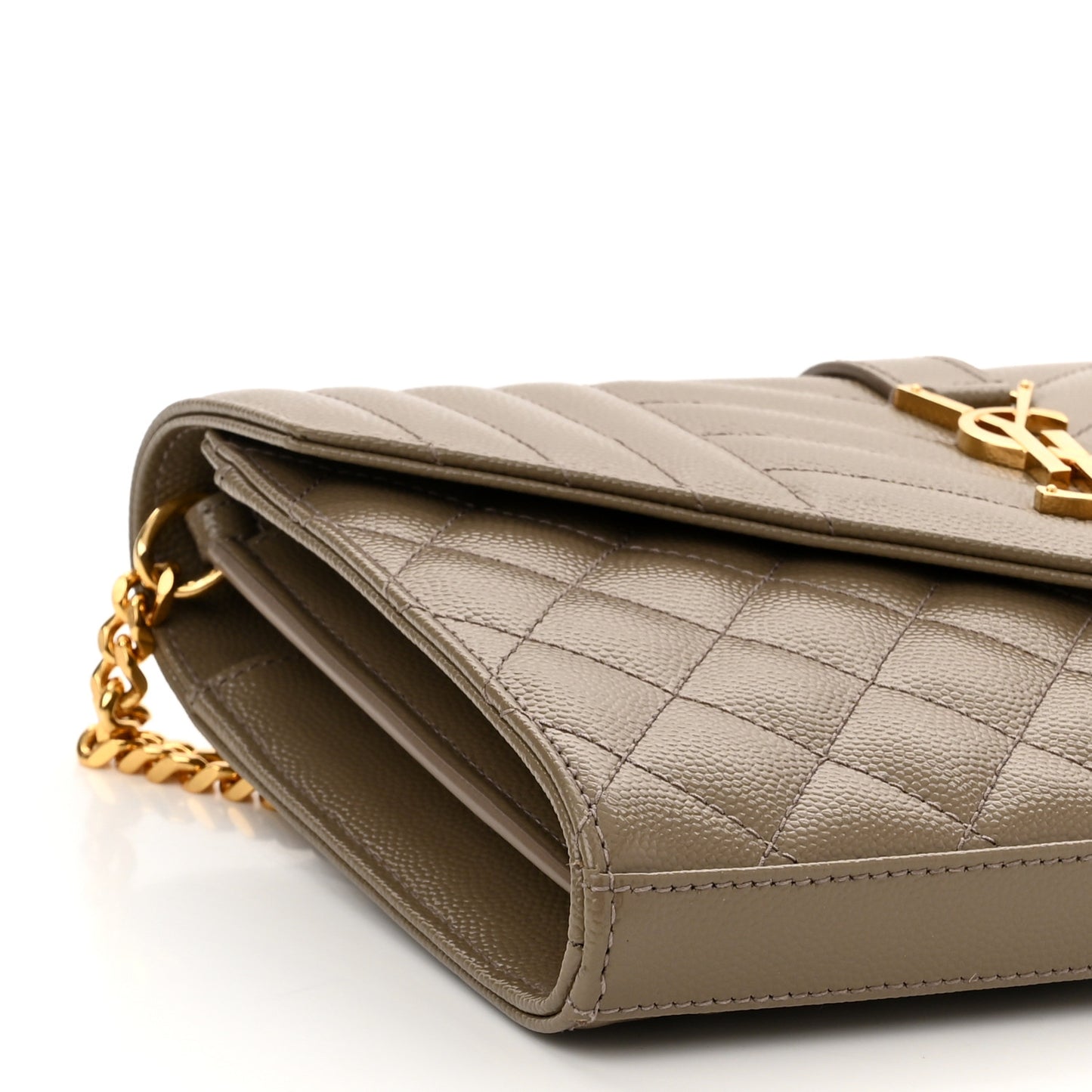 Grain De Poudre Mixed Matelasse Triquilt Monogram Chain Wallet Dark Beige