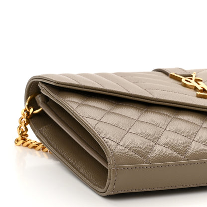 Saint Laurent Grain De Poudre Mixed Matelasse Triquilt Monogram Chain Wallet Dark Beige 8 of 11