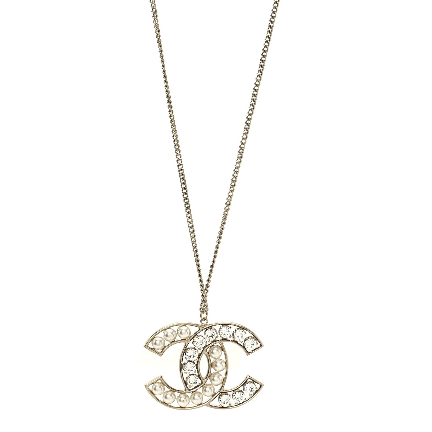 Pearl Crystal CC Pendant Necklace Gold