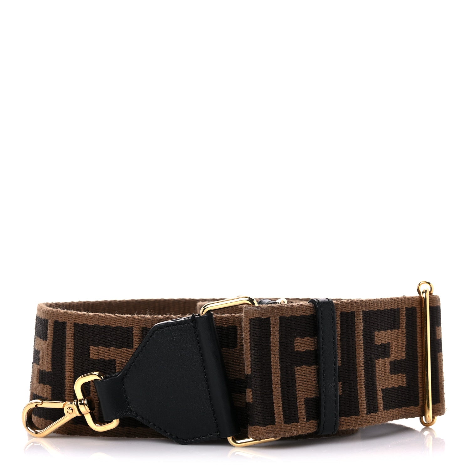 Fendi Ribbon Vitello Seta FF 1974 Adjustable Strap You Fango Marrone Black 1 of 6