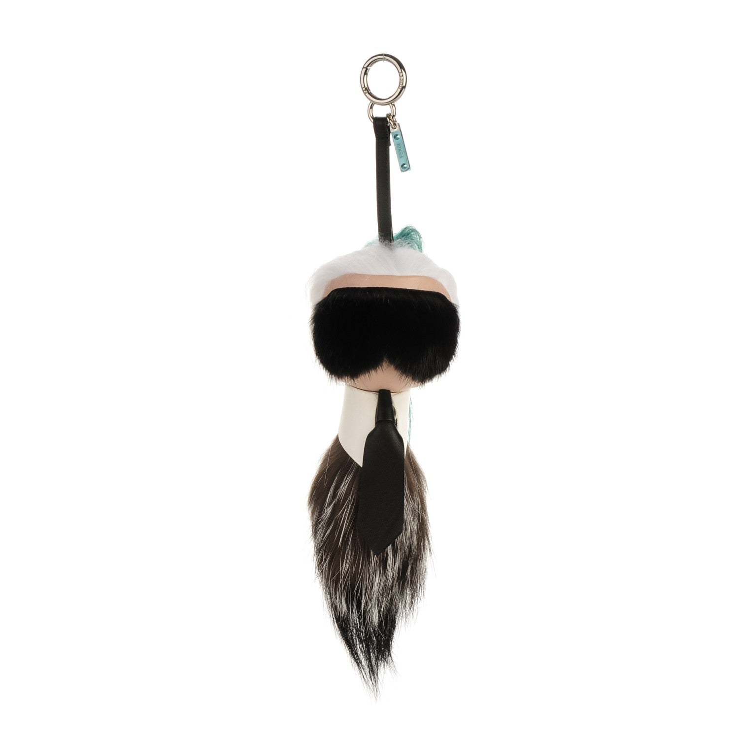 Fendi Fox Mink Goat Fur Karlito Bag Charm Black White Verde 1 of 4