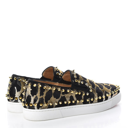 Christian Louboutin Metallic Lurex Studded Feline Womens Pik Boat Flats 37.5 Black Gold 4 of 10