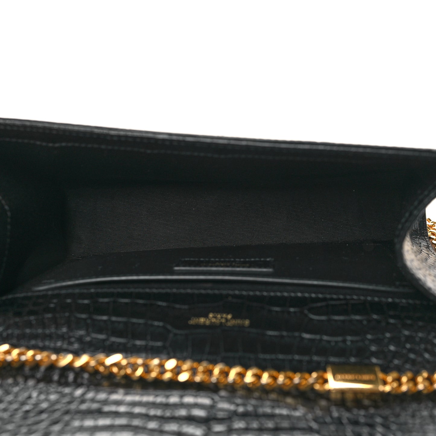 Calfskin Crocodile Embossed Medium Classic Monogram Kate Tassel Satchel Black